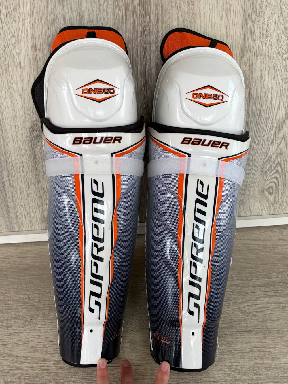 Bauer Supreme One60 Hockey Shin Guards Senior 15" protective Gear White Orange